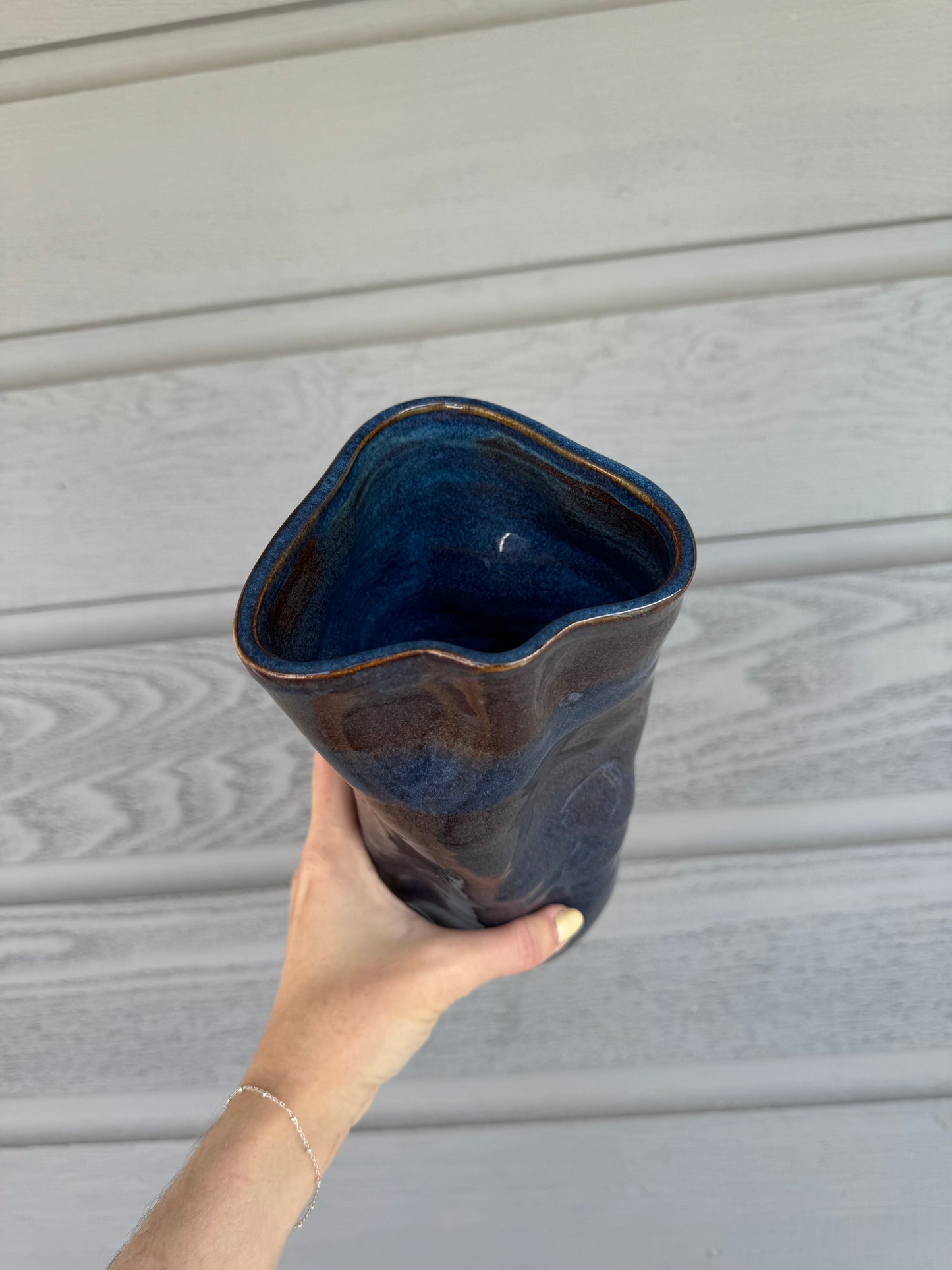 Tall Squish Vase- Deep Ocean Blue