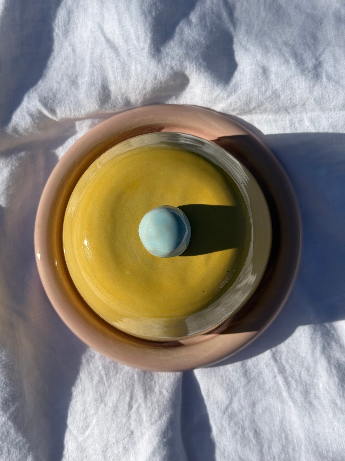 Butter dish - Pink + yellow + blue