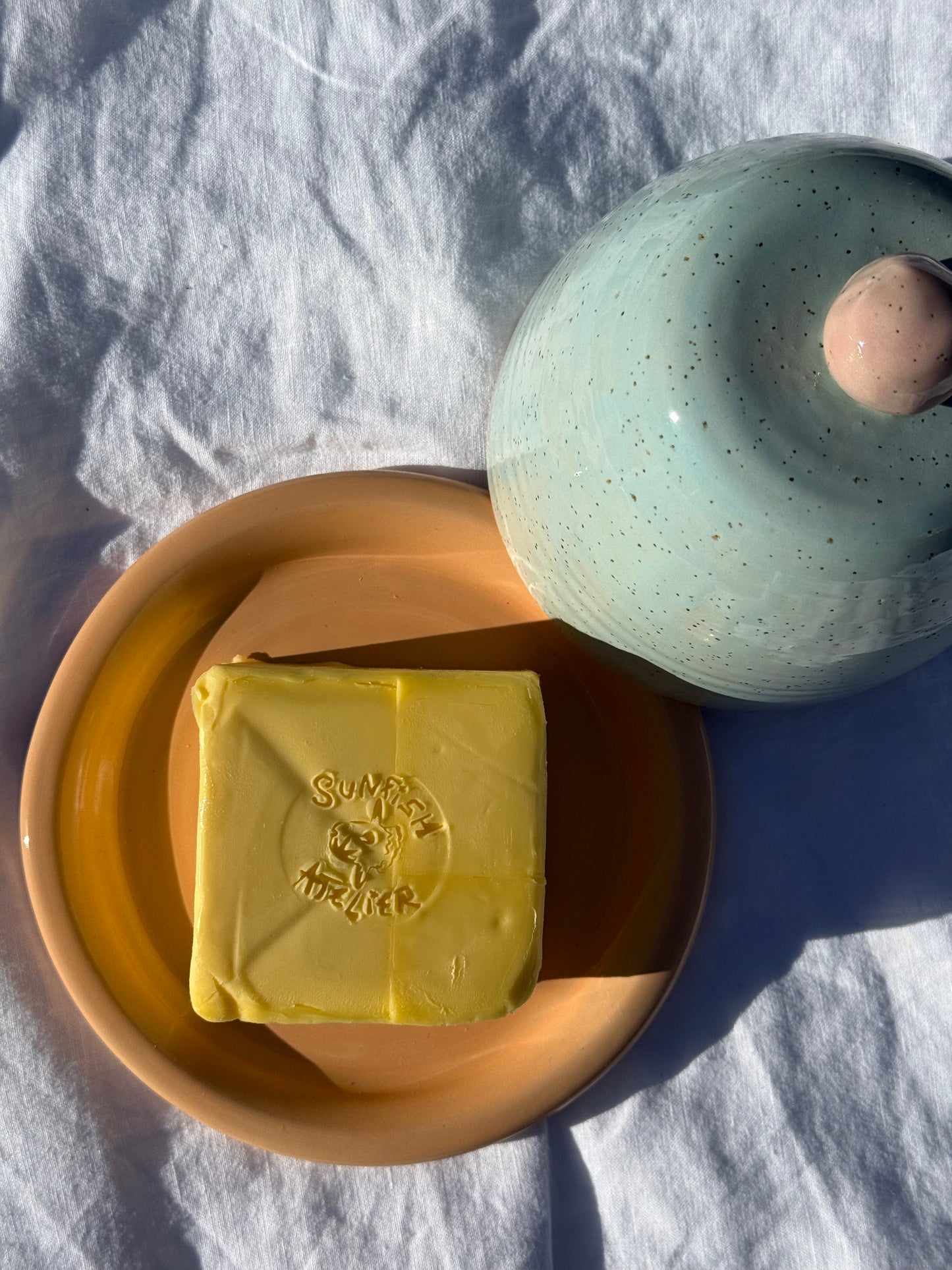 Butter dish - Peach + blue + pink