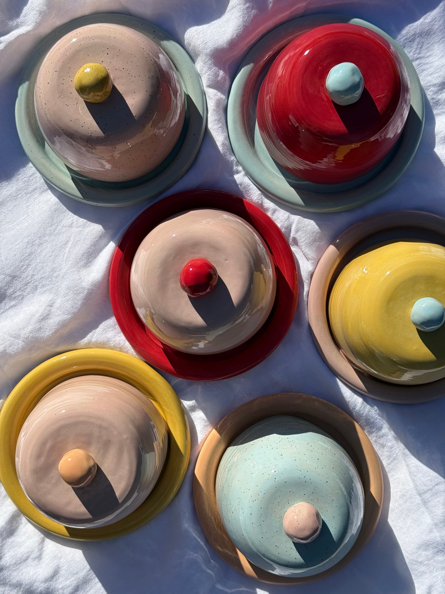 Butter dish - Blue + pink + yellow