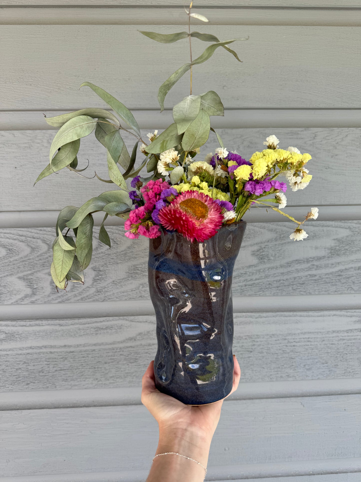 Tall Squish Vase- Deep Ocean Blue