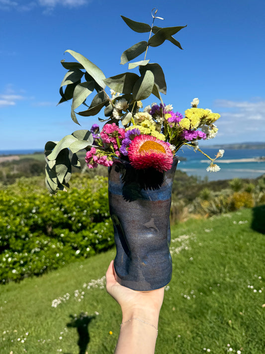 Tall Squish Vase- Deep Ocean Blue