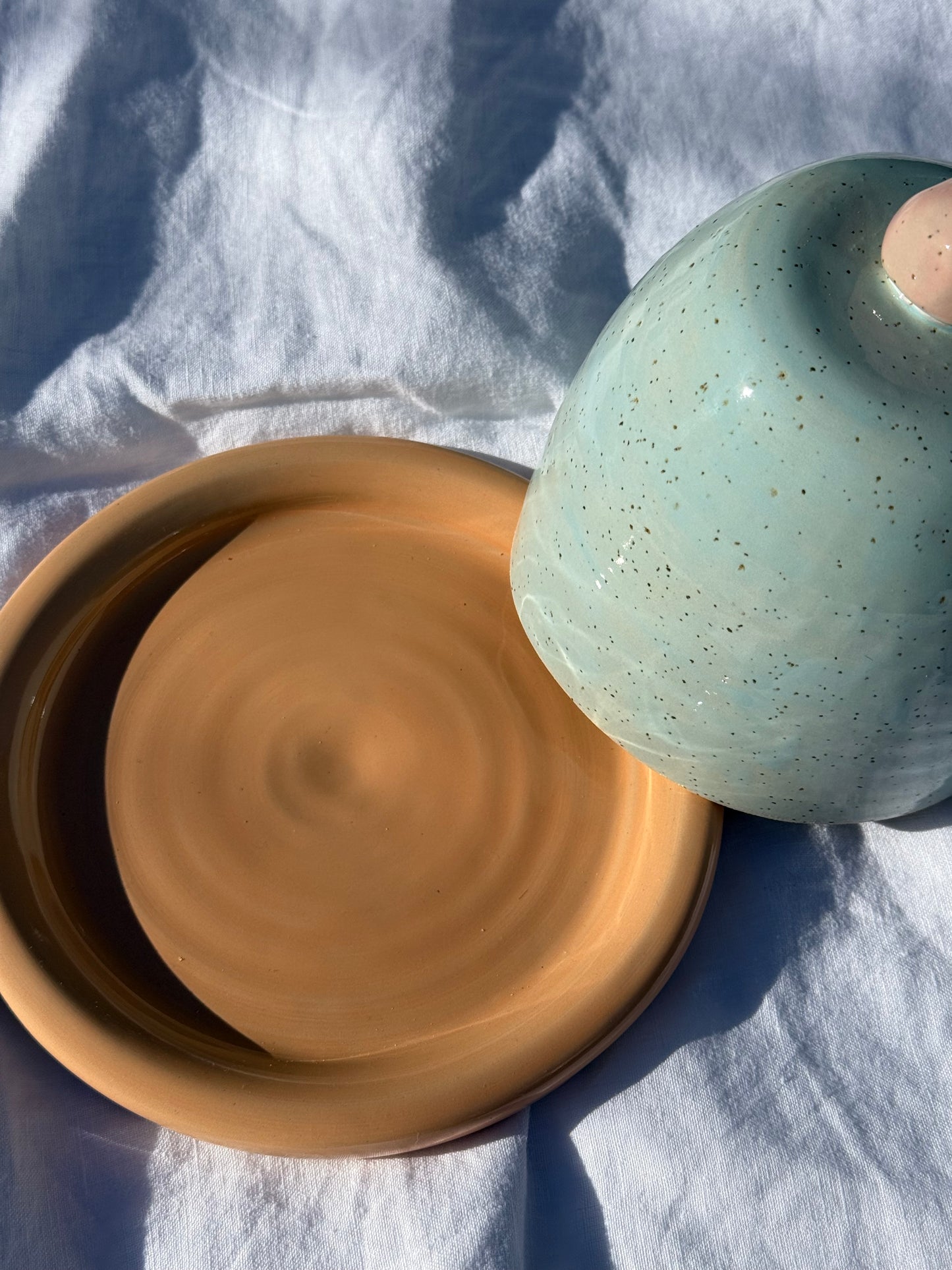 Butter dish - Peach + blue + pink