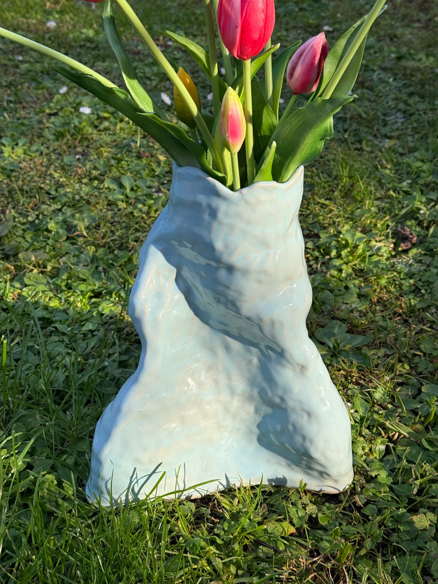 Hand coiled vase- baby blue