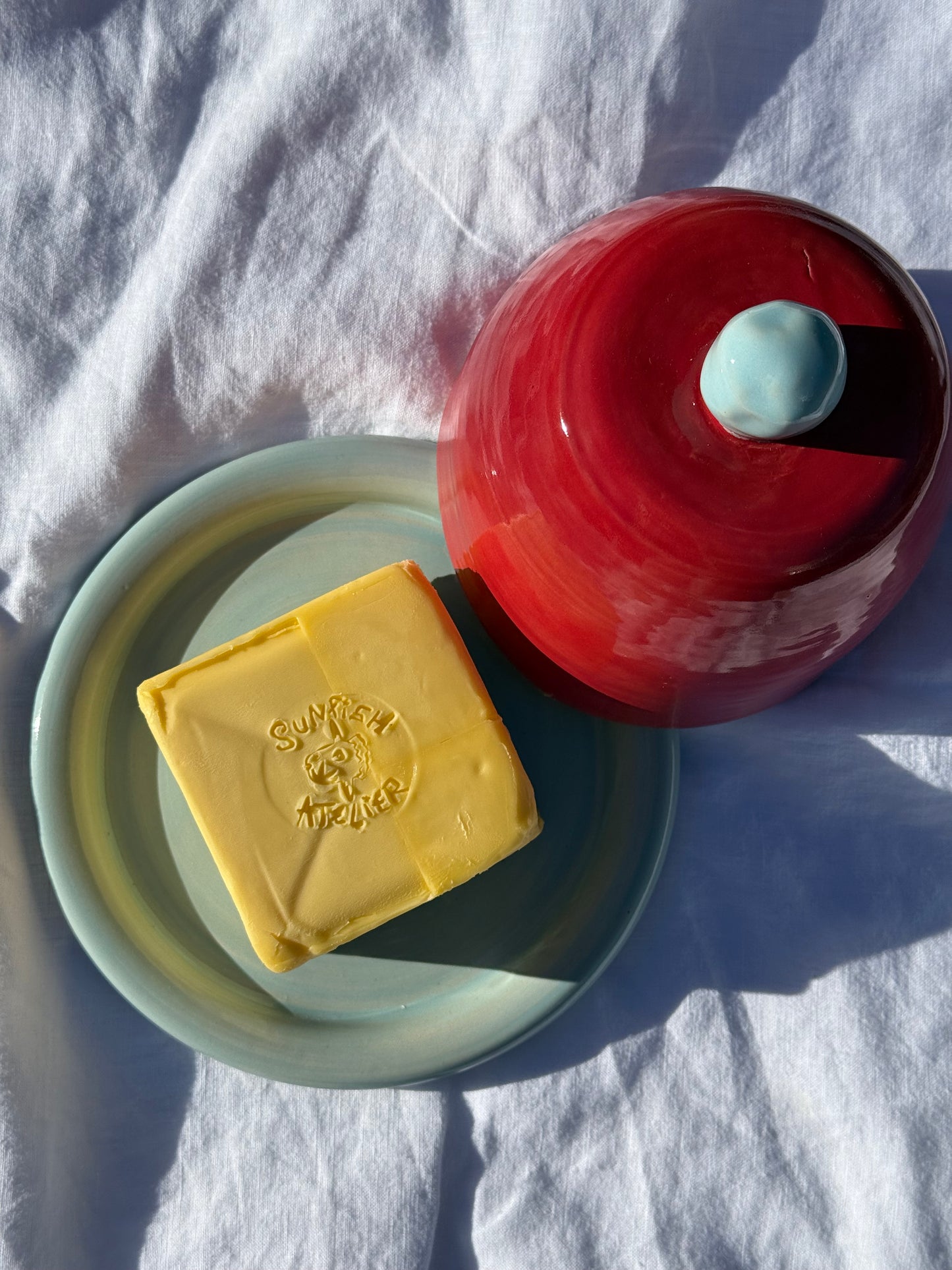 Butter dish- Red + blue