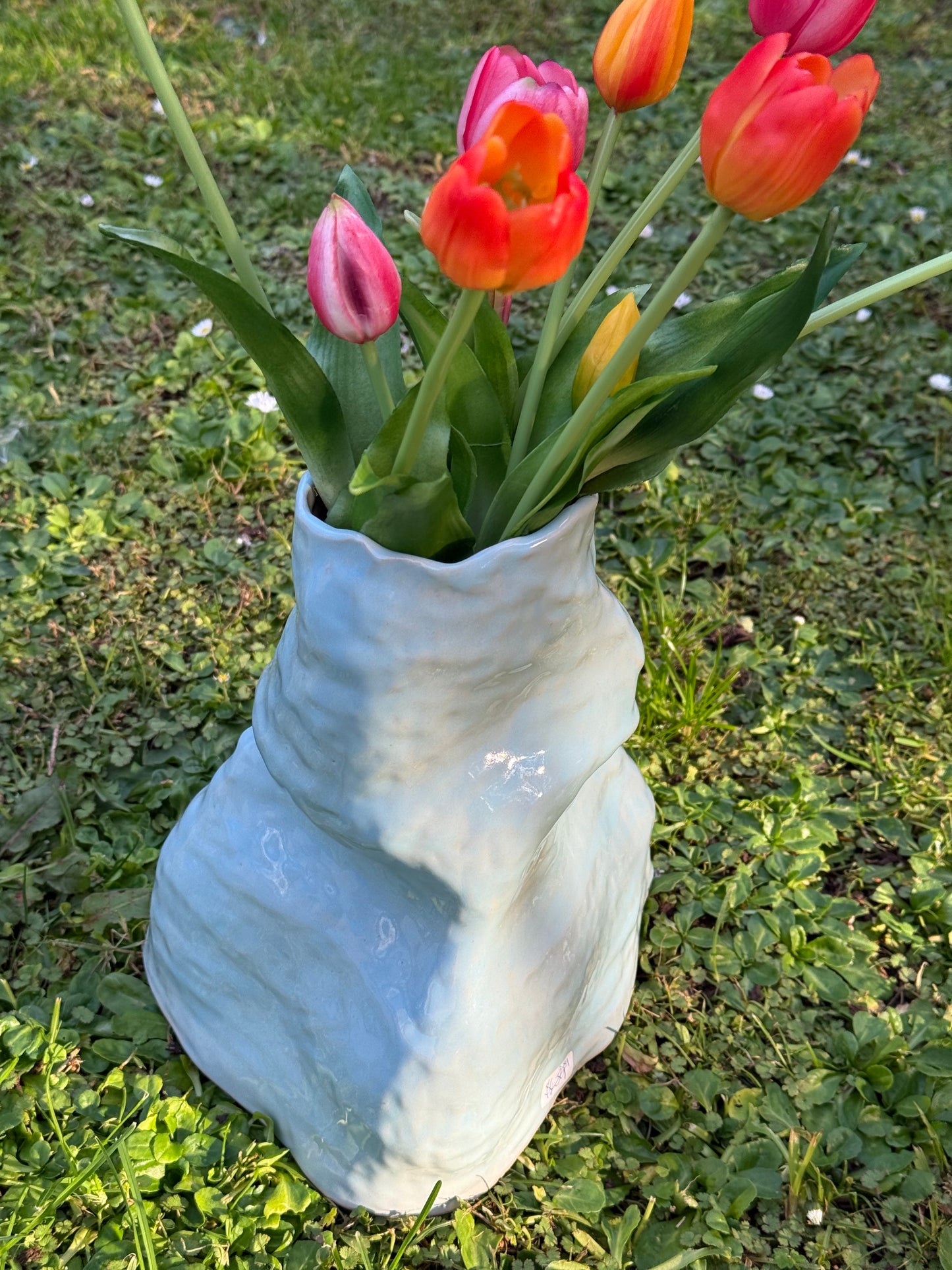 Hand coiled vase- baby blue