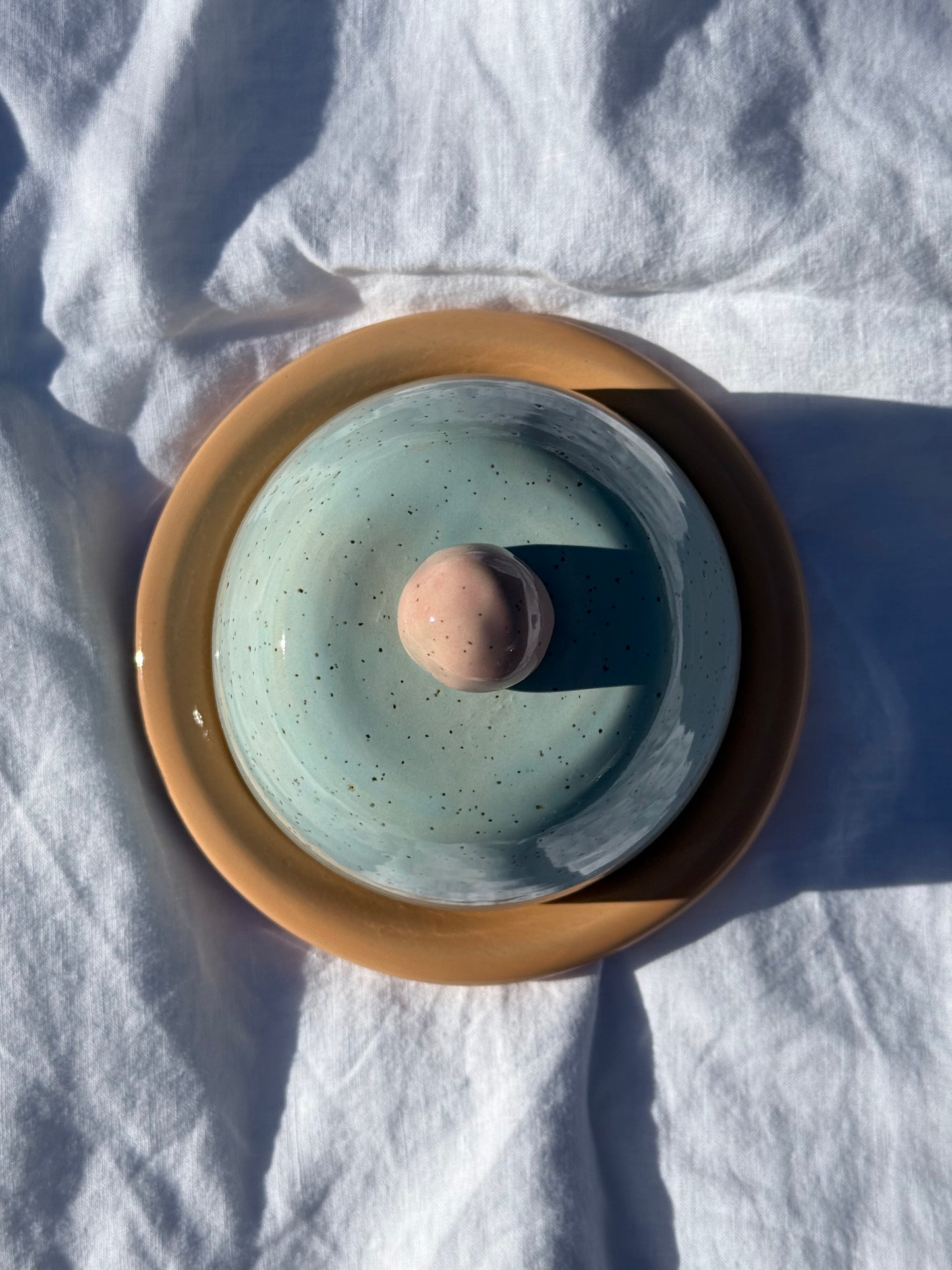 Butter dish - Peach + blue + pink
