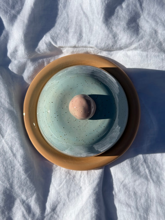 Butter dish - Peach + blue + pink