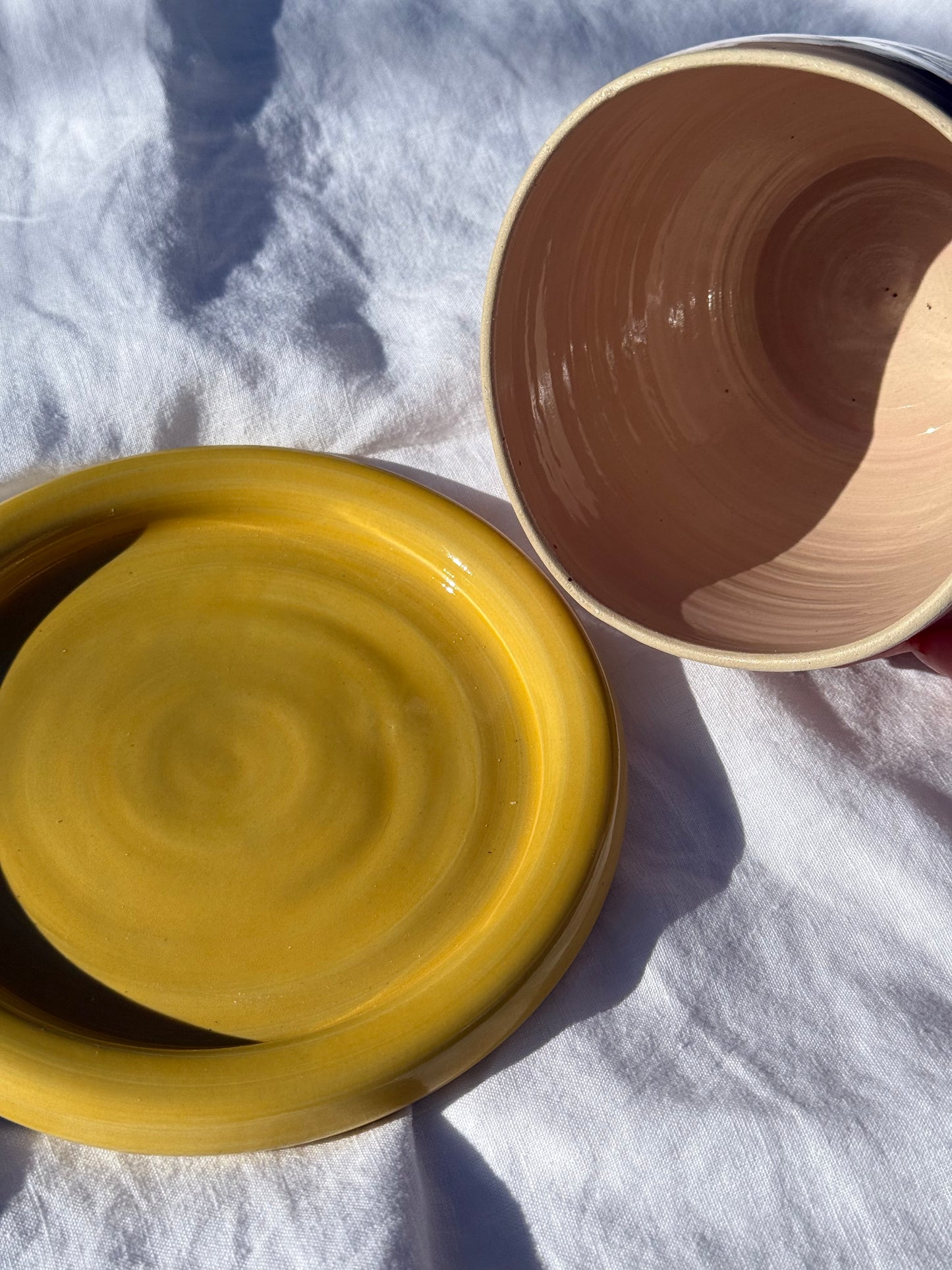 Butter dish - Yellow + pink + peach