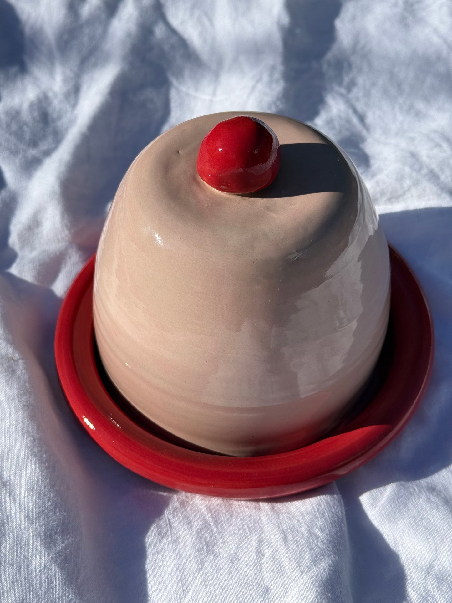 Butter dish- Red + pink