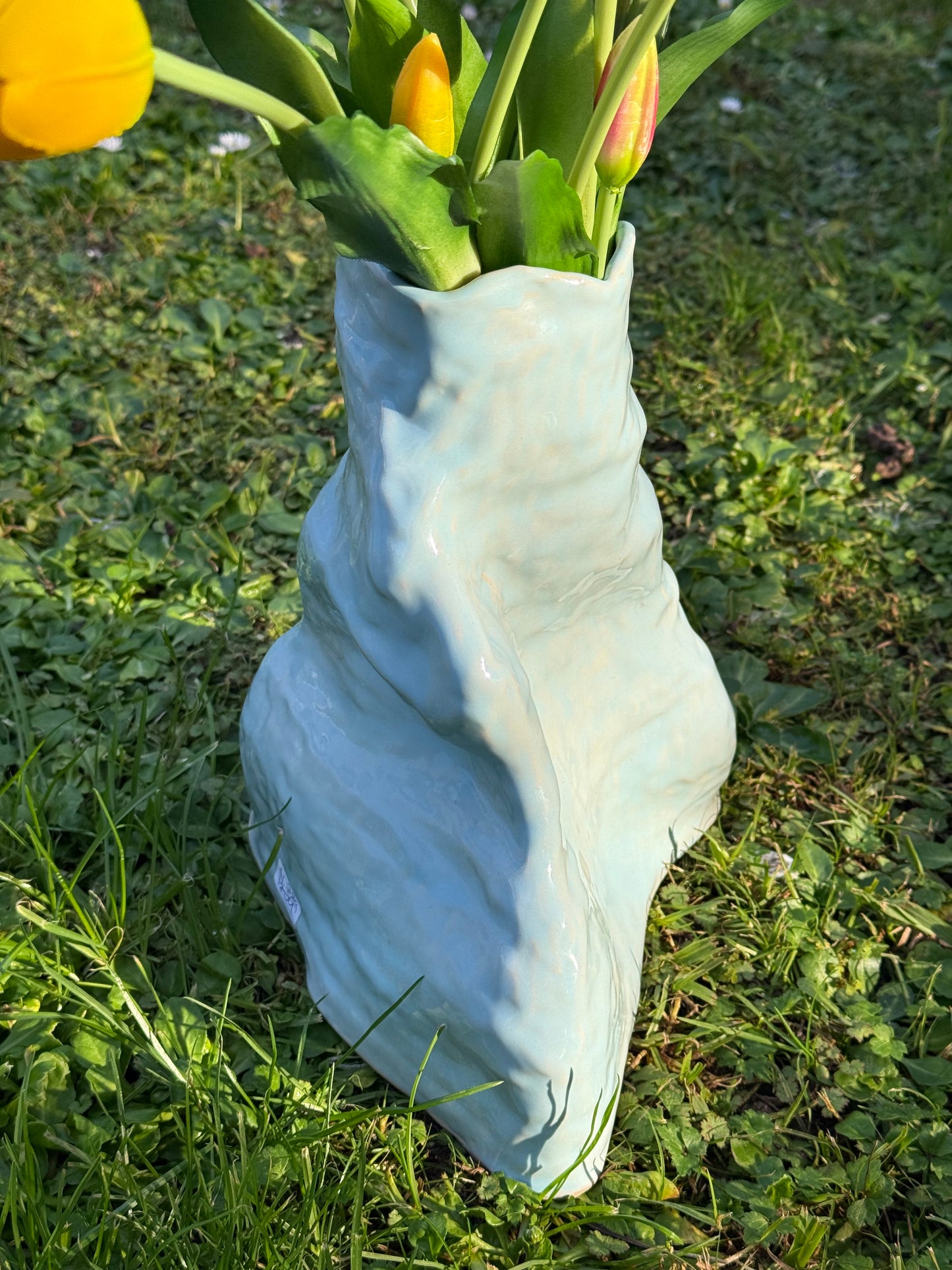 Hand coiled vase- baby blue