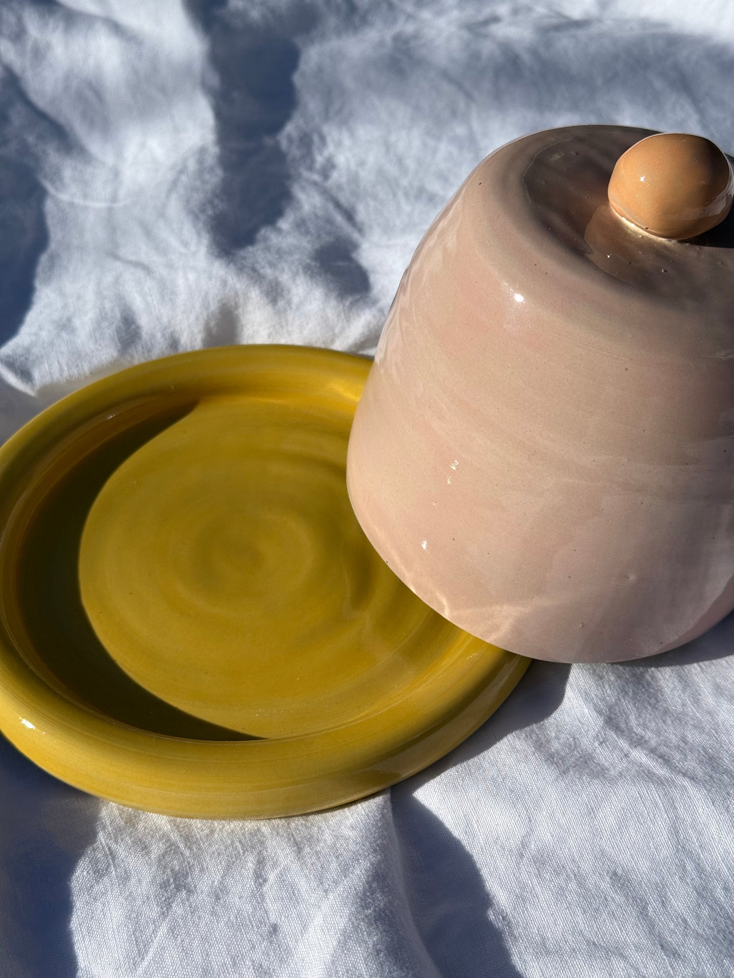 Butter dish - Yellow + pink + peach