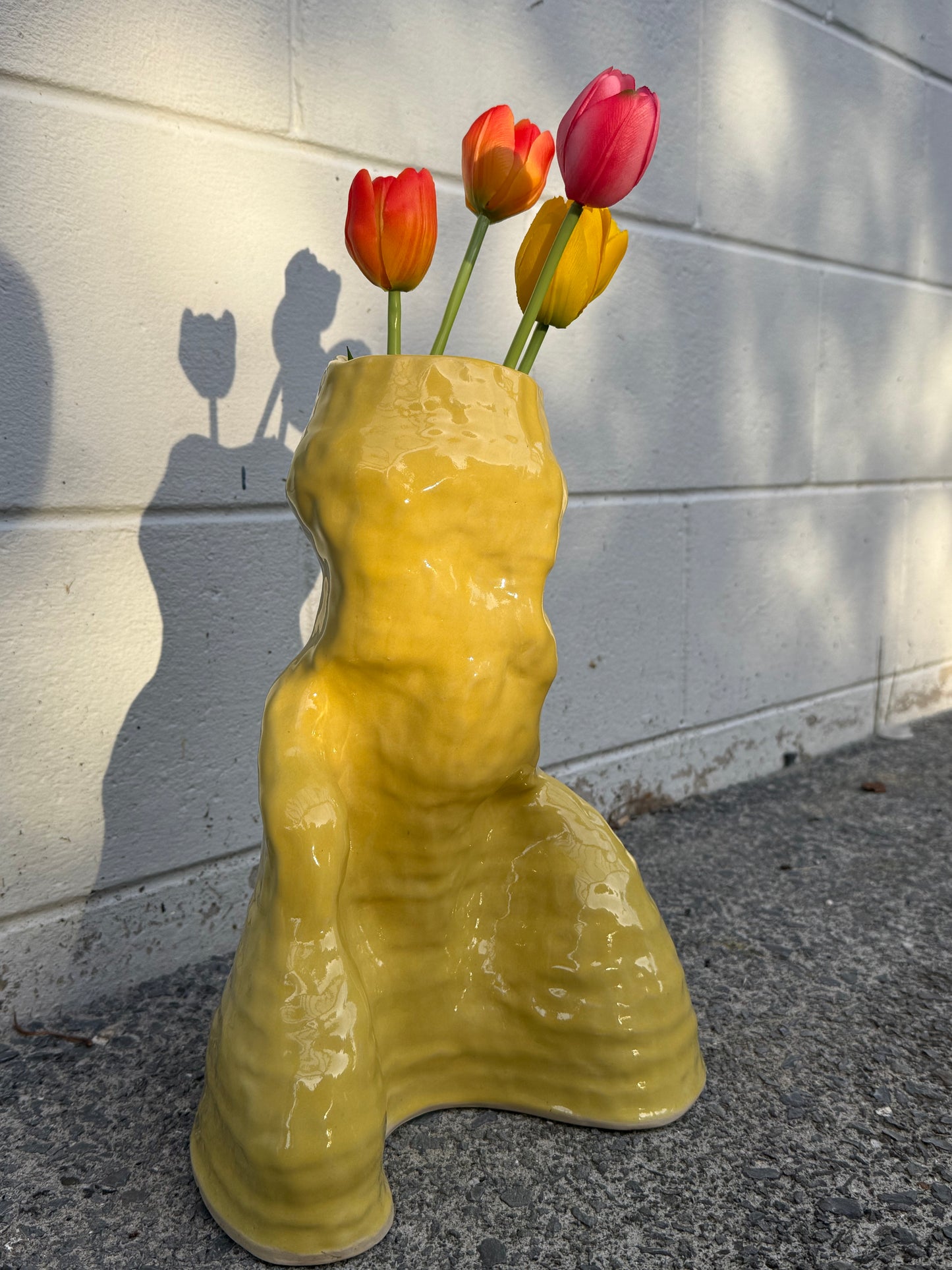Hand coiled vase - butter