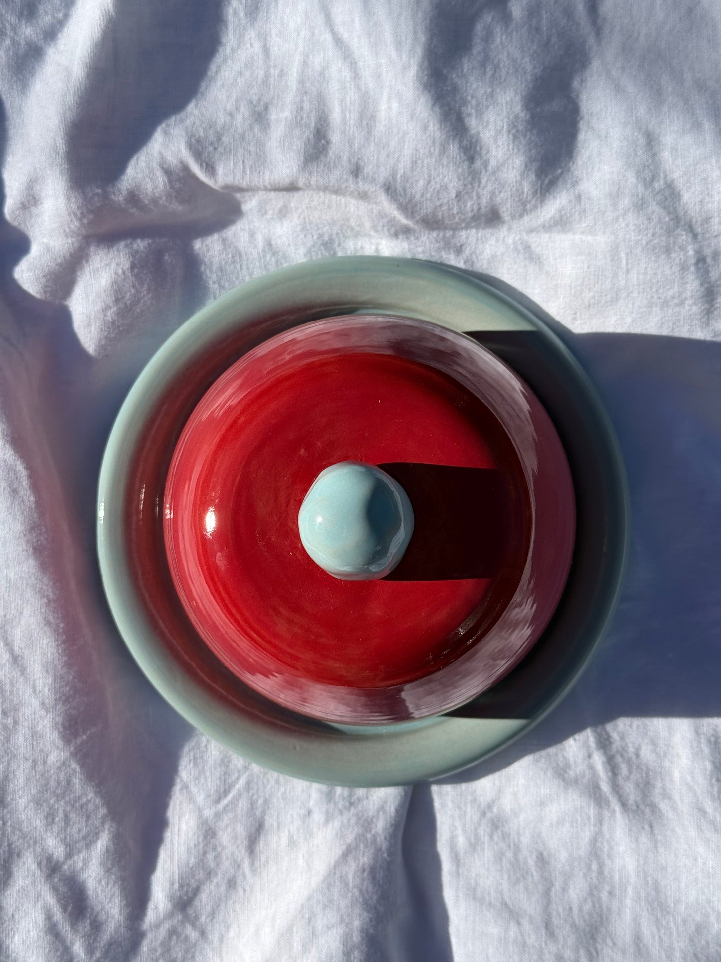 Butter dish- Red + blue