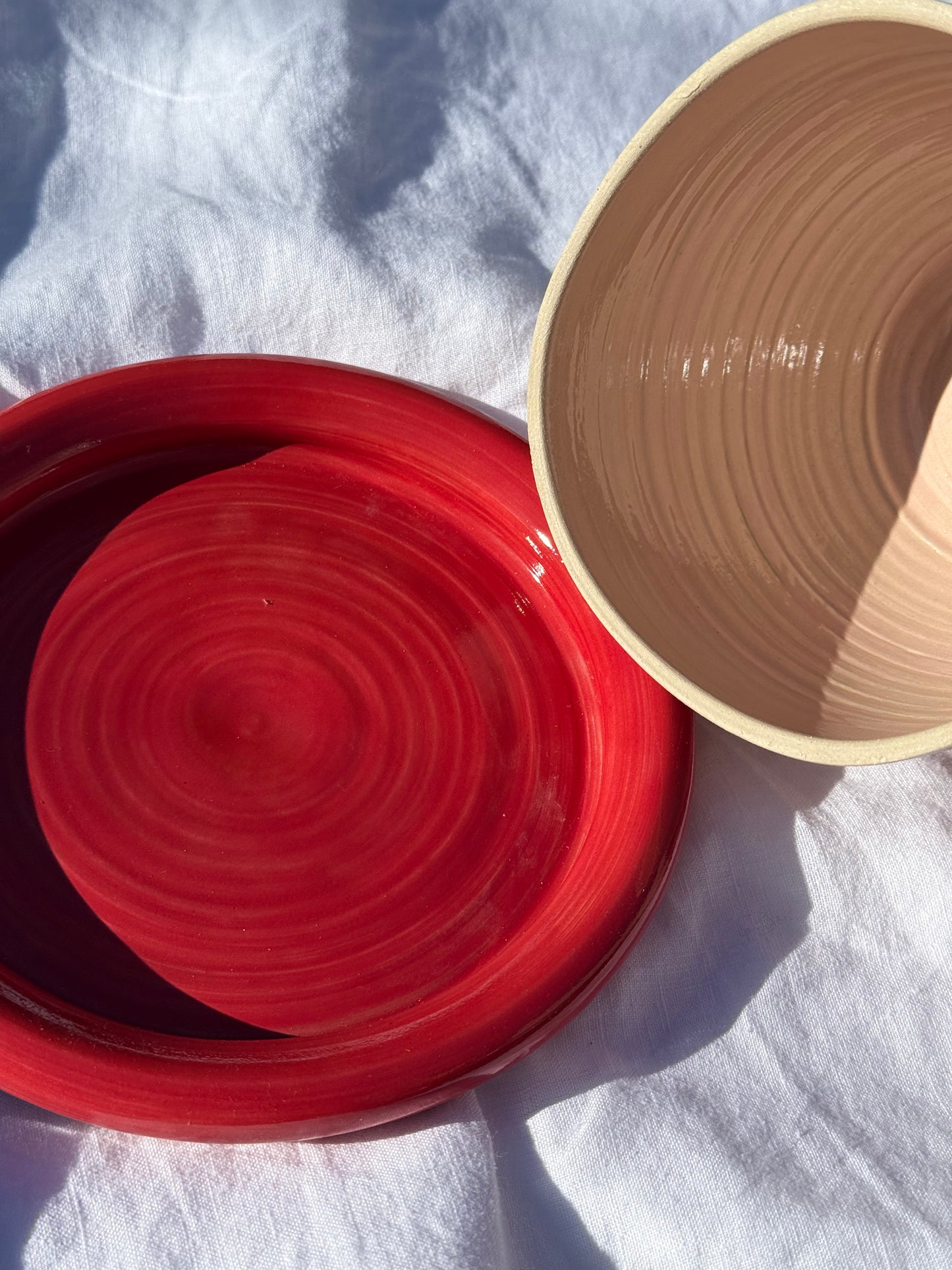 Butter dish- Red + pink
